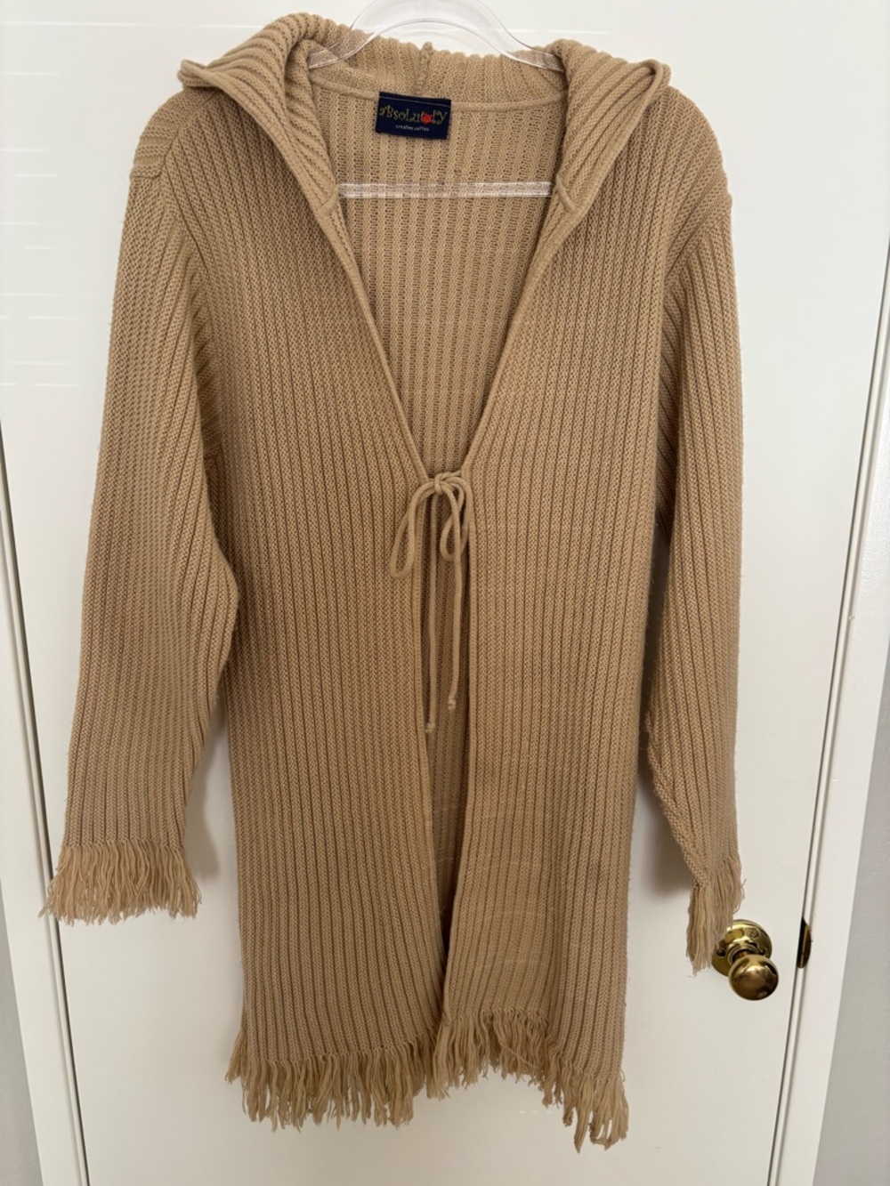 Absolutely - Hooded Fringe Long Cardigan in Tan